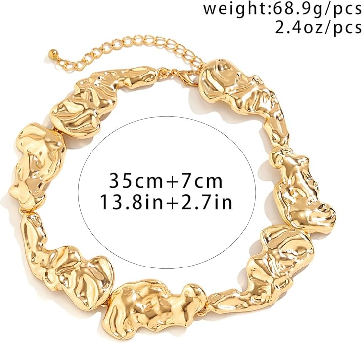 3 Pcs Metal Big Open Choker Necklace Bracelet Earrings for Women Adjustable Gold Baroque Pearl Choker Necklaces Round Necklace Suitable for Party ummer Beach Bead Body Chain Jewelry