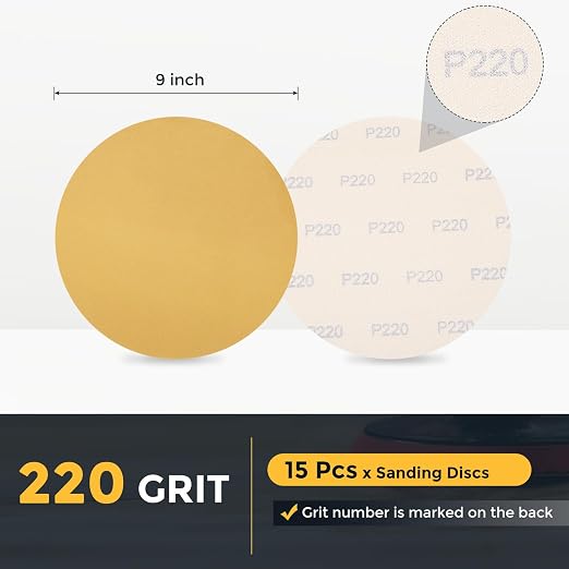 HARFINGTON 15 Pcs 9 Inch Sanding Discs 220 Grit Yellow Aluminum Oxide | Hook - Image 2