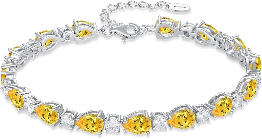 Birthstone Tennis Bracelet for Women 925 Sterling Silver Pear Shaped Gemstone Jewelry Gifts for Her