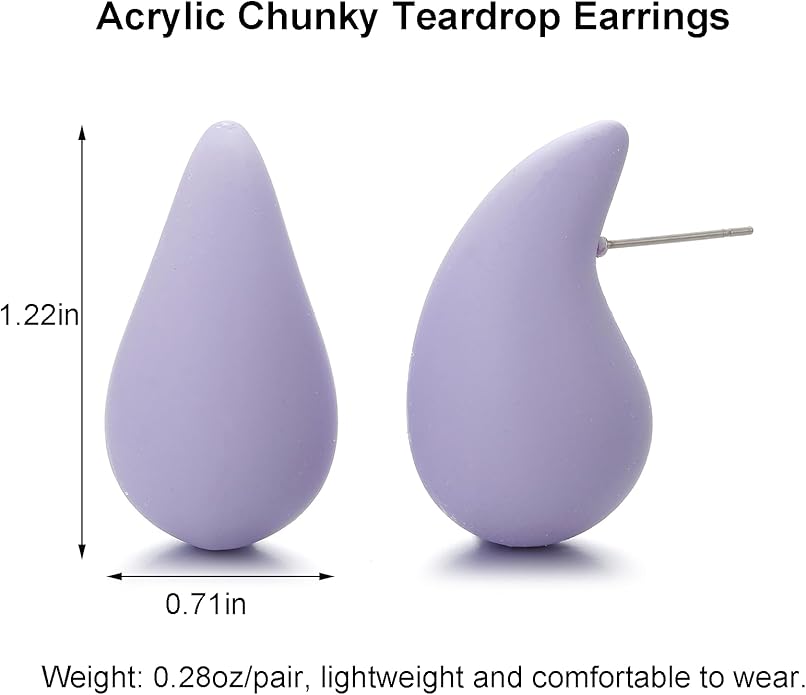 Chunky Acrylic Hoop Earrings, Lightweight Waterdrop Hoops Earrings, Hypoallergenic Trendy Jewelry for Women