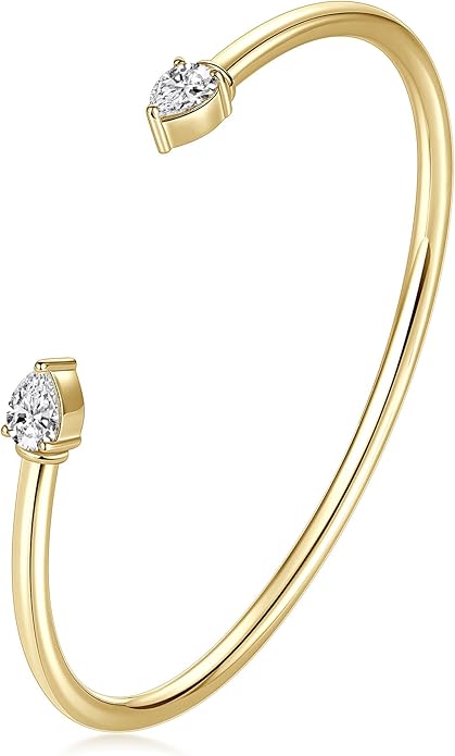 Pear Moissanite Cuff Bangle for Women, 1.6cttw D Color 5x7mm Pear Cut Moissanite, 925 Sterling Silver Dainty Bridal Cuff Bracelet, Fashion Wedding Jewelry for Her