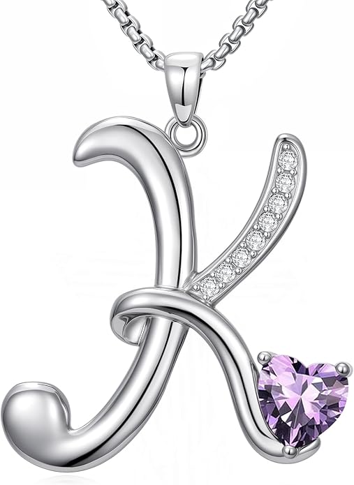Valentines Day Gifts for Women Alphabet A to Z Initial Birthstone Pendant Necklaces for Women - 18k White Gold Plated Personalized Name Jewelry Valentine Mothers Day Birthday Gifts for Women Her Girlfriend