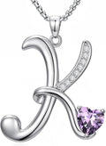 Valentines Day Gifts for Women Alphabet A to Z Initial Birthstone Pendant Necklaces for Women - 18k White Gold Plated Personalized Name Jewelry Valentine Mothers Day Birthday Gifts for Women Her Girlfriend