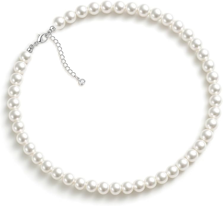 Zeffy Pearl Necklace 4MM/6MM/8MM Dainty Round Imitation Pearl Choker Necklace Wedding Pearl Necklace Delicate Jewelry for Women Simple Bridesmaid Jewelry Gifts