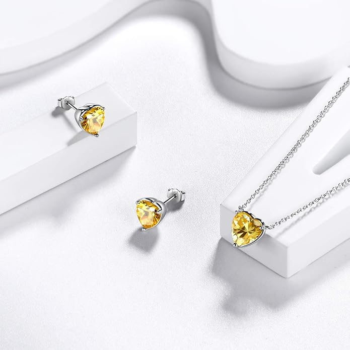 Aurora Tears Hearts Necklace Earrings Jewelry Sets - Women 925 Sterling Silver Birthstone Pendants Earrings Set Crystal Wedding Birthday Jewelry