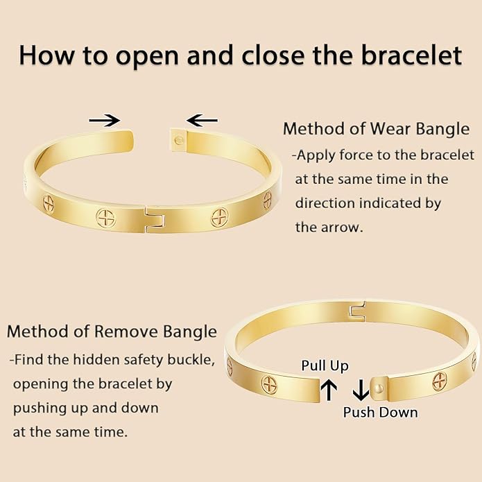 2Pcs 18K Gold-Plated Love Bangle Bracelets set for Women, Stainless Steel Cubic Zirconia Bangle Crystal Friendship Jewelry, Easter Wedding Birthday Gifts for Girlfriend, Wife, Monther