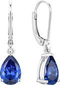 YL 925 Sterling Silver Teardrop Dangle Drop Earrings for Women 7x10 MM Solitaire Birthstone Leverback Jewelry