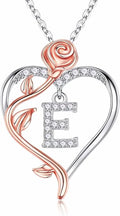 Iefil Valentines Day Gifts for Her - 925 Sterling Silver Rose Heart Initial Necklace, Anniversary Birthday Gifts for Women, Jewelry Gift for Her Wife Girlfriend