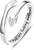 Yesteel S925 Sterling Silver Hug Ring for Women Teen Girls, Adjustable Ring Jewelry Mothers Day Birthday Gifts for Daughters Mom Sister Wife Friends Grandma