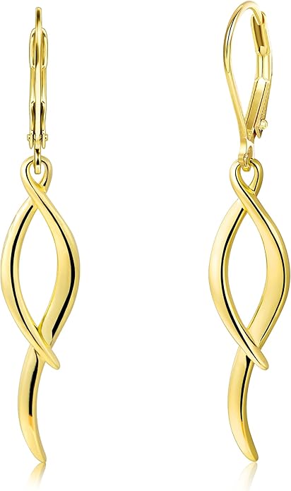 ALEXCRAFT 925 Sterling Silver Dangle Earrings, Hypoallergenic 14k Gold Plated Long Double Linear Twisted Tassel Dangling Drop Earrings for Women Trendy Statement Elegant Lightweight Leverback Earring