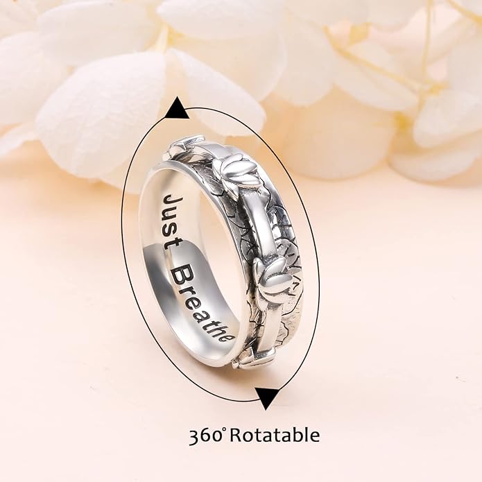 Ladytree Anxiety Relieve Rings 925 Sterling Silver Spinner Fidget Ring Worry Stress Relieving Boredom ADHD Autism Ring Platinum Plated Jewelry Birthday Gifts for Women Men