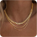 3PCS Gold Necklaces for Women,Chunky Statement Gold Plated Necklace Stack Layered Sterling Silver Herringbone Chains for Women Dainty Trendy Silver Chains Stacked Jewelry Gifts