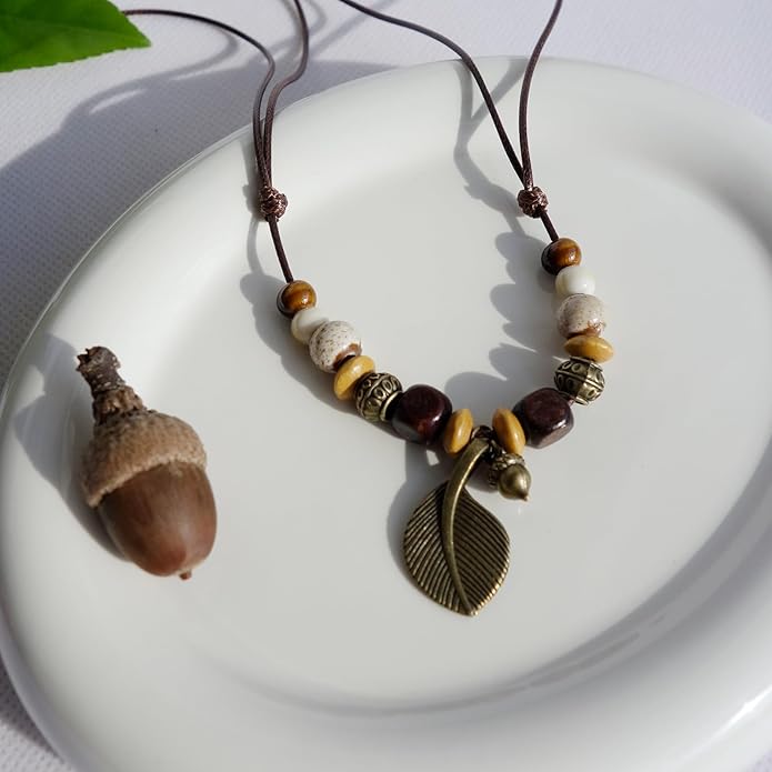 Boho Style Colorful Ceramic Bead Strand Necklace Adjustable Bohemian Jewelry Gift for Women, Fashion Clothing Matching Necklace