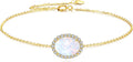 DOVRAN 14K Solid Gold Opal Bracelet Real Yellow Gold Round Opal Cubic Zirconia Bracelet Delicate Jewelry Birthday Gifts for Wife Mom