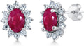 Gem Stone King 7X5MM Oval Gemstone Birthstone Stud Earrings For Women | Princess Diana Royal Halo Style | 925 Sterling Silver | Fine Jewelry Gifts for Anniversary Wedding Her Mom Women Wife