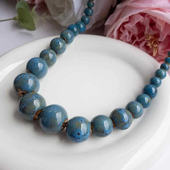 Boho Round Colorful Ceramic Beaded Necklace, Adjustable Hippie Statement Necklace, Handmade Ethnic Jewelry Gift for Women