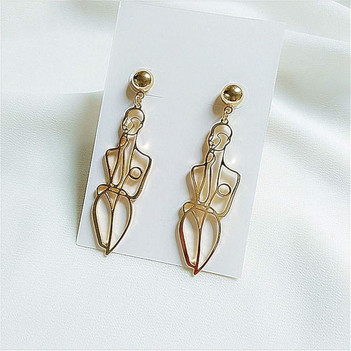 Abstract Body Lady Face Dangle Earrings for Women Jewelry - Gold Vintage Face Dangle Earrings