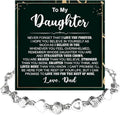 To My Daughter Bracelet, Silver Heart Chain Bracelet with Shiny Stones, Perfect Birthday or Graduation Christmas Gift for Daughter with Message Card Gift Box