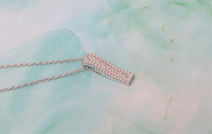 925 Sterling Silver Cubic Zirconia Vertical Bar Pendant Necklace