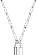 BOUTIQUELOVIN 14K Gold Plated Lock Necklace for Women Paperclip Link Chain Padlock Necklace Non-Tarnish