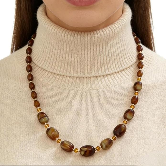 Chunky Beaded Necklace For Women, Multi Color Boho Irregular Oval Bead Long Necklaces Vintage Unique Statement Jewelry Gifts