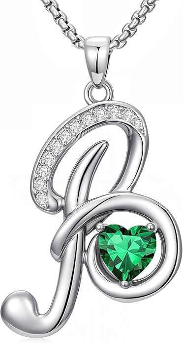 Valentines Day Gifts for Women Alphabet A to Z Initial Birthstone Pendant Necklaces for Women - 18k White Gold Plated Personalized Name Jewelry Valentine Mothers Day Birthday Gifts for Women Her Girlfriend