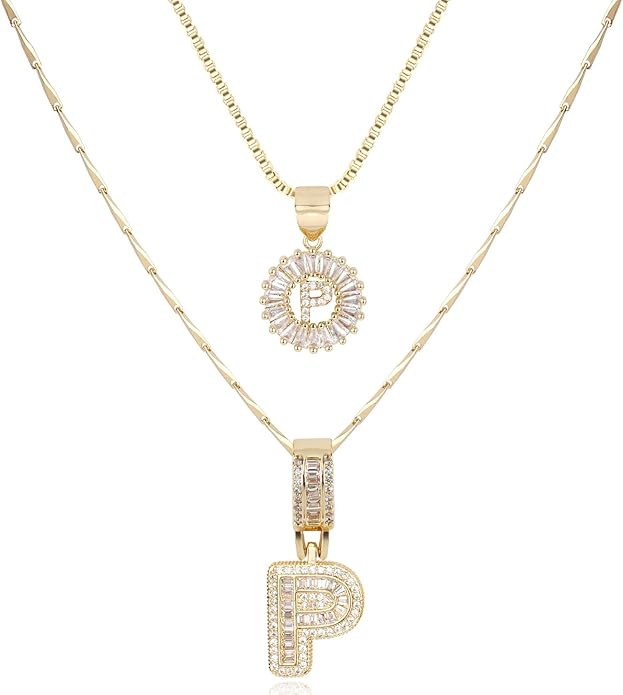 14K Gold Plated Alphabet Necklace Cubic Zirconia Letter Pendant, Personalized Name Jewelry Gift for Women, Customizable A-Z, Birthday/Mothers Day Gifts for Womens