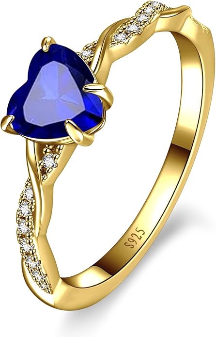 1.25ct Womens Heart Promise Ring, 925 Sterling Silver Heart Cut Created Emerald/Sapphire/Amethyst/Ruby/Cubic Zirconia/Opal Twisted Vine Engagement Ring for Women Size 5-10
