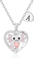 C-leen Axolotl Valentines Day Gifts for Her, 14K Gold Plated Axolotl Initial Necklace Cute Heart Initial Pendant Necklaces Birthday Valentines Day Gifts for Kids Girls Women