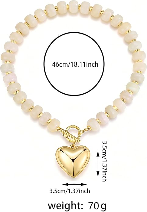 GZQ Chunky Gold Heart Necklace for Women, Acrylic Beaded Chain with Puff Heart Adjustable Clasp, Perfect for Daily Wear Party Date Streetwear Outfits Fashion Jewelry Gift