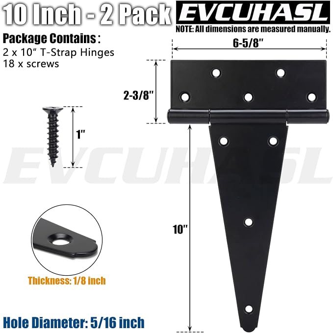 10 Inch T-Strap Gate Hinges, Shed Barn Door Hinges Heavy Duty, Yard Gate - Image 2