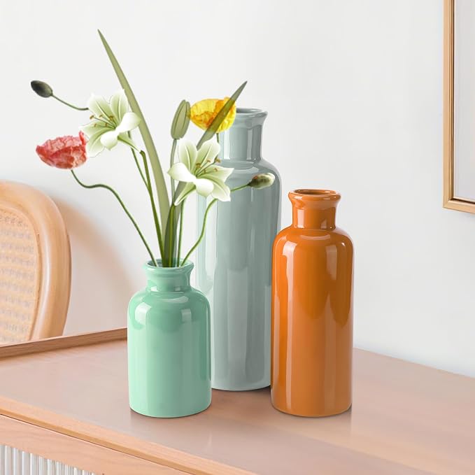 Small Ceramic Vase Set of 3, Boho Modern Flower Vase Room Decor, Farmhouse Decor - Image 8