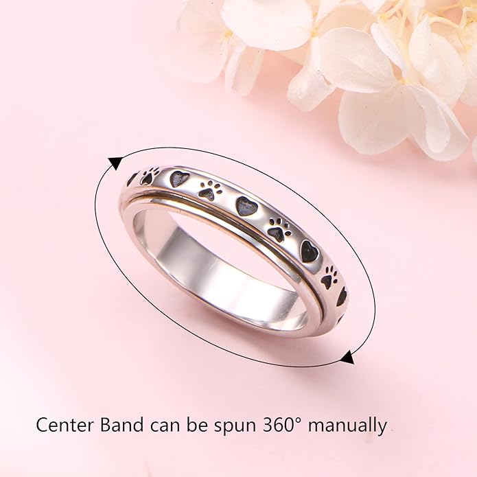 Ladytree Anxiety Relieve Rings 925 Sterling Silver Spinner Fidget Ring Worry Stress Relieving Boredom ADHD Autism Ring Platinum Plated Jewelry Birthday Gifts for Women Men