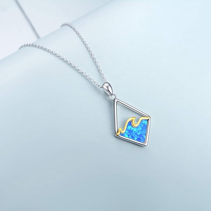 YAFEINI Sterling Silver Ocean Wave Necklace Abalone Shell Wave Pendant Ocean Jewelry Beach Gifts for Women (Abalone shell)