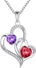 Iefil Valentines Day Gifts for Her - 925 Sterling Silver Double Birthstone Necklace, Heart Necklaces for Women, Anniversary Birthday Gifts, Personalized Jewelry Gift for Wife Mom Girlfriend