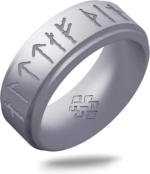 Knot Theory Viking Silicone Ring - Yours Always in Rune Characters Breathable Comfort Fit - Valentine's Engagement Mens Wedding Band