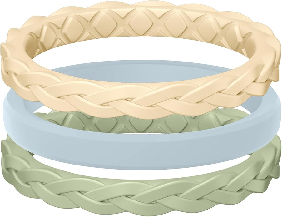 Egnaro Women's Wedding Bands, Silicone Thin and Stackable Rubber Engagement Ring, Variety Multipack With Breathable Grooves Workout Accessories