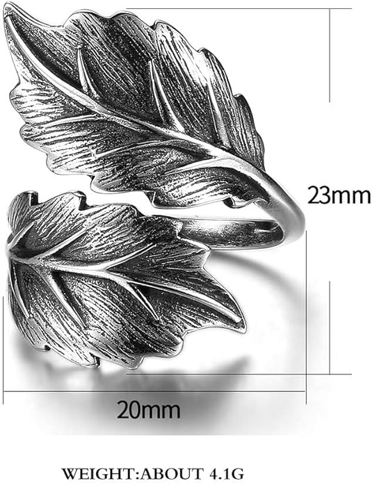 BALMORA Real 925 Sterling Silver Vintage Leaf Rings for Women Men Retro Lotus Feather Flower Adjustable Open Ring Floral Leaves Finger Statement Promise Ring Fashion Jewelry Birthday Gifts for Mom Daughter