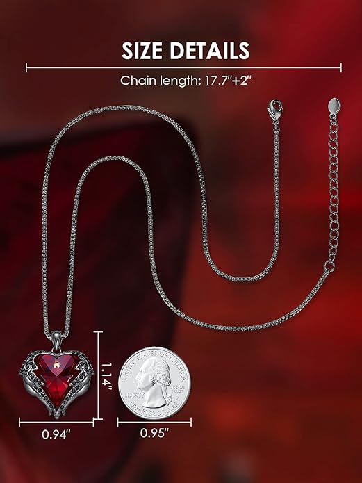 CDE Valentines Day Gifts for Women Angel Wings Necklace for Women with Birthstone, Love Heart Silver Tone/Gold Tone Pendant, Ideal Anniversary or Birthday Jewelry Gifts for Wife Girlfriend Her