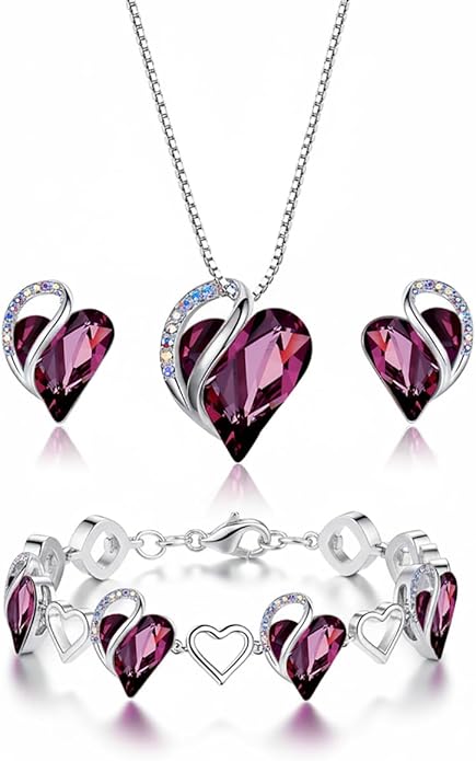 Leafael Valentine's Day Gift Necklaces for Women, Infinity Love Birthstone Heart Crystal Pendant, Birthday Anniversary Jewelry for Wife, Mom, and Her, Silver Plated, 18" + 2" Adjustable Chain