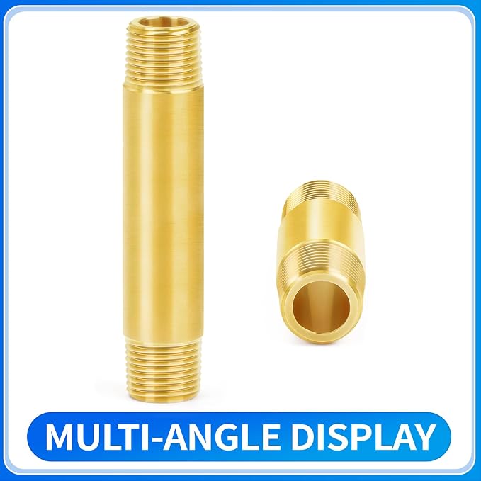 ChillWaves Brass Pipe Fitting, Long Nipple Pipe 3/8" NPT Male x 3/8" NPT Male - Image 3