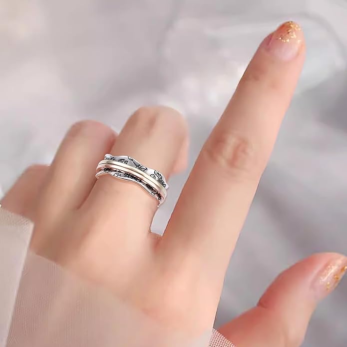 Ladytree Anxiety Relieve Rings 925 Sterling Silver Spinner Fidget Ring Worry Stress Relieving Boredom ADHD Autism Ring Platinum Plated Jewelry Birthday Gifts for Women Men
