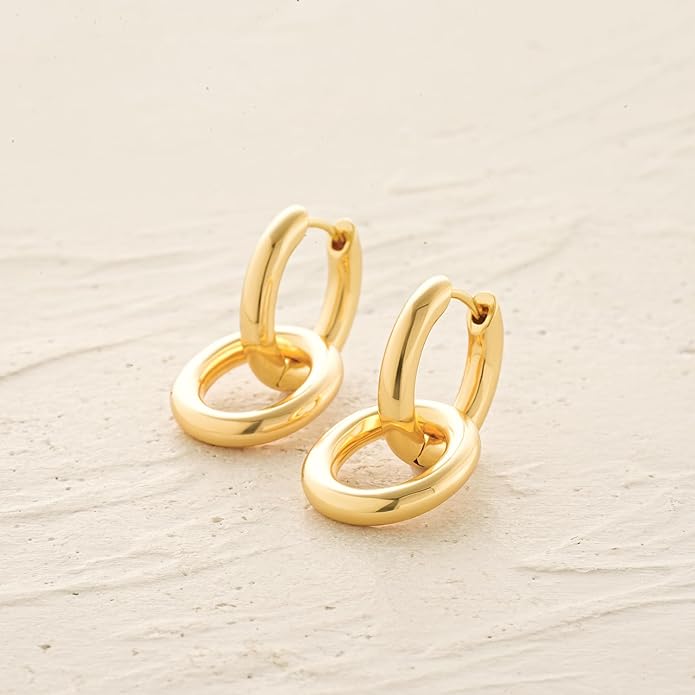 MYEARS Women Earrings Gold Huggie Hoop Dangle Drop 14K Gold Plated Small Simple Hypoallergenic Everyday Jewelry