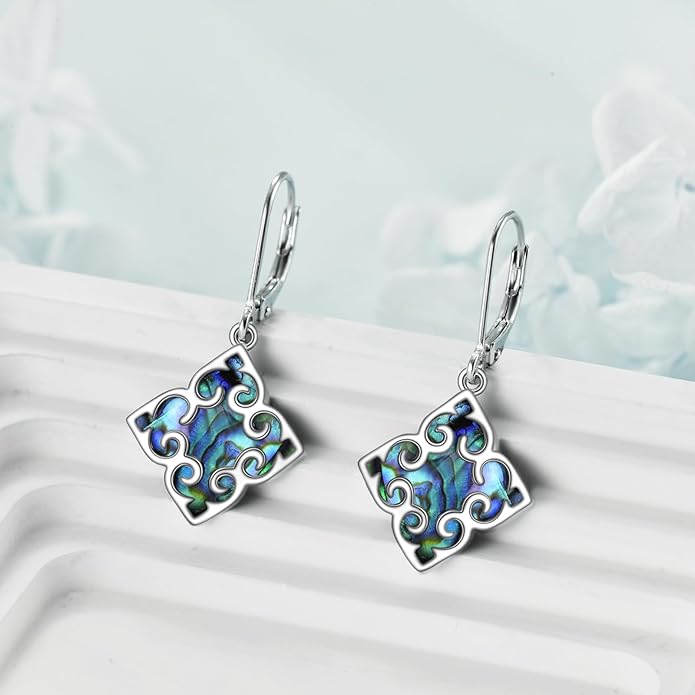 Abalone Shell Dangle Drop Earrings for Women 925 Sterling Silver Filigree Bohemian Earrings Jewelry Gift