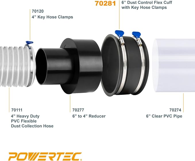 POWERTEC 70281-P2V 6 Inch Dust Control Flex Cuff w/Adjustable Key Hose Clamps - Image 5