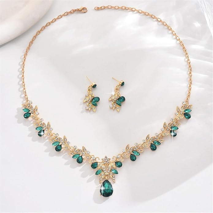 PINK TOWN Vintage Rhinestone Bridal Jewelry Sets,Crystal Wedding Prom Earrings Necklace Bracelet Set Fashion Zircon Bride Jewelry Dress Accessories for Women