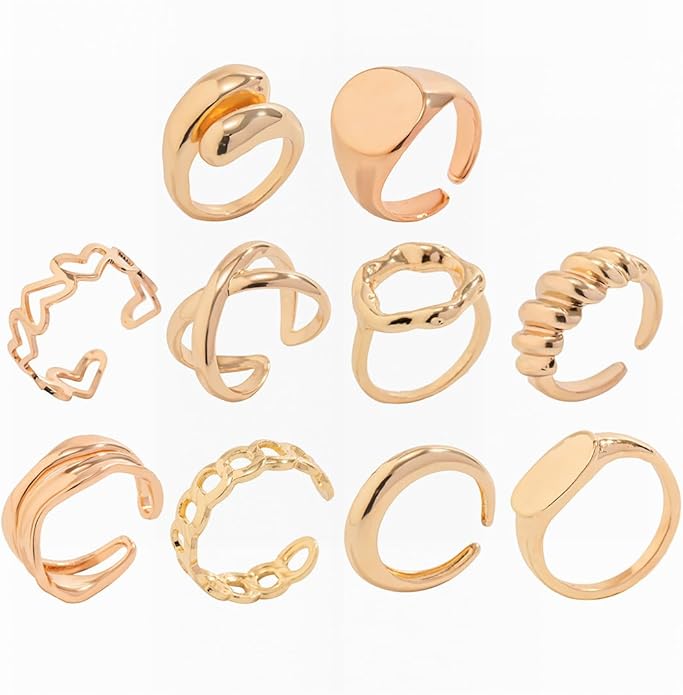 MIFYNN Chunky Gold Rings for Women Gold Silver Adjustable Thick Ring Fashion Statement Ring Open Dome Ring Chunky Silver Rings Geometric Curved Minimalist Simple Rings