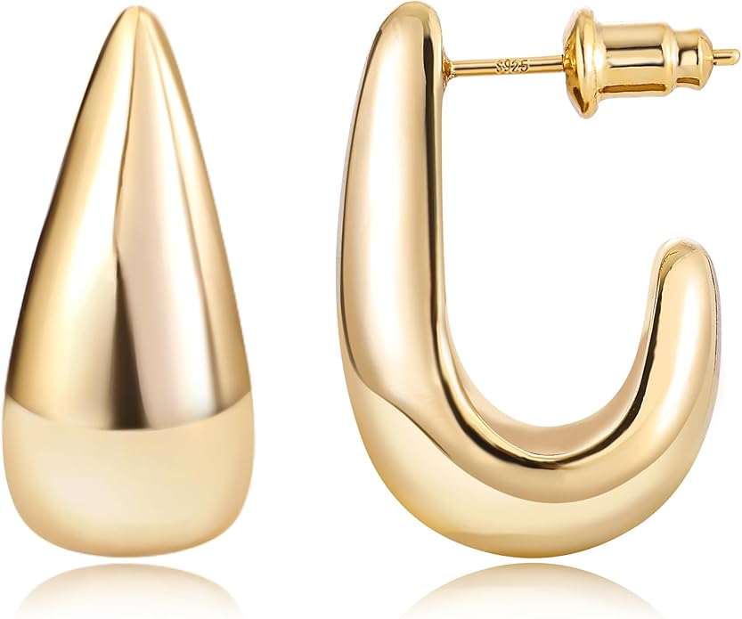 Gacimy Chunky Earrings for Women, Teardrop Earrings with 925 Sterling Silver Post, 14K Gold Plated Statement Drop for Women