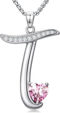 Valentines Day Gifts for Women Alphabet A to Z Initial Birthstone Pendant Necklaces for Women - 18k White Gold Plated Personalized Name Jewelry Valentine Mothers Day Birthday Gifts for Women Her Girlfriend