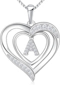 RIVIKO Heart Initial Necklace for Women, 925 Sterling Silver Letter Pendant,Personalized Charm Alphabet Jewelry Valentines Mother's Day Anniversary Christmas Birthday Gifts for Women Her Mom Wife